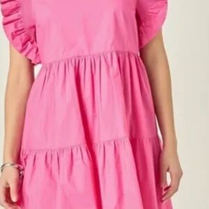 English Factory Hot Pink Ruffle Tiered Dress